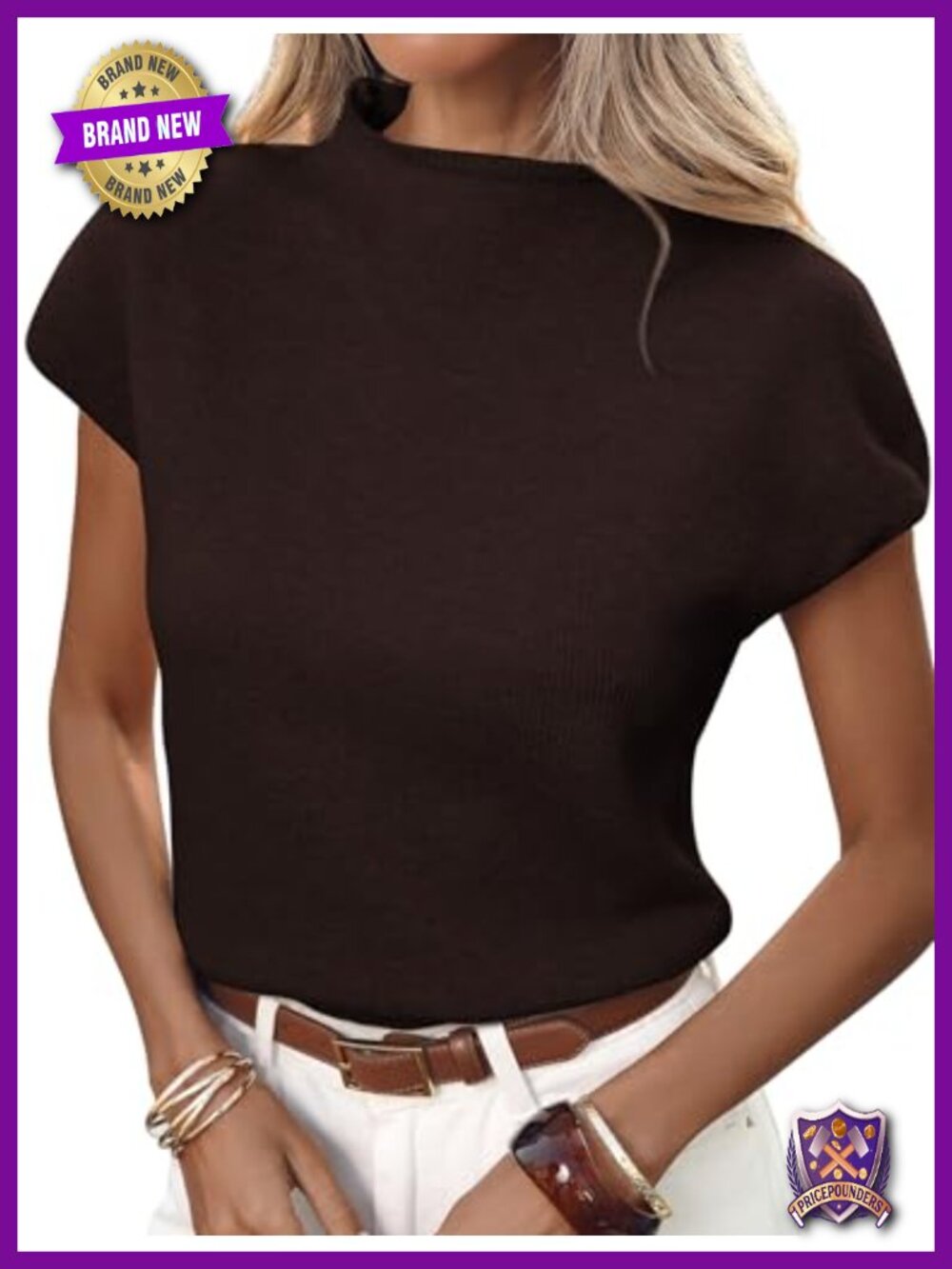 Mock Neck Sweater Vest Cap Sleeve Knit Pullover Tank